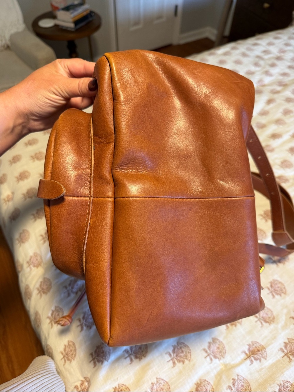 Madewell Cognac Leather Drawstring Backpack - Picture 4 of 9